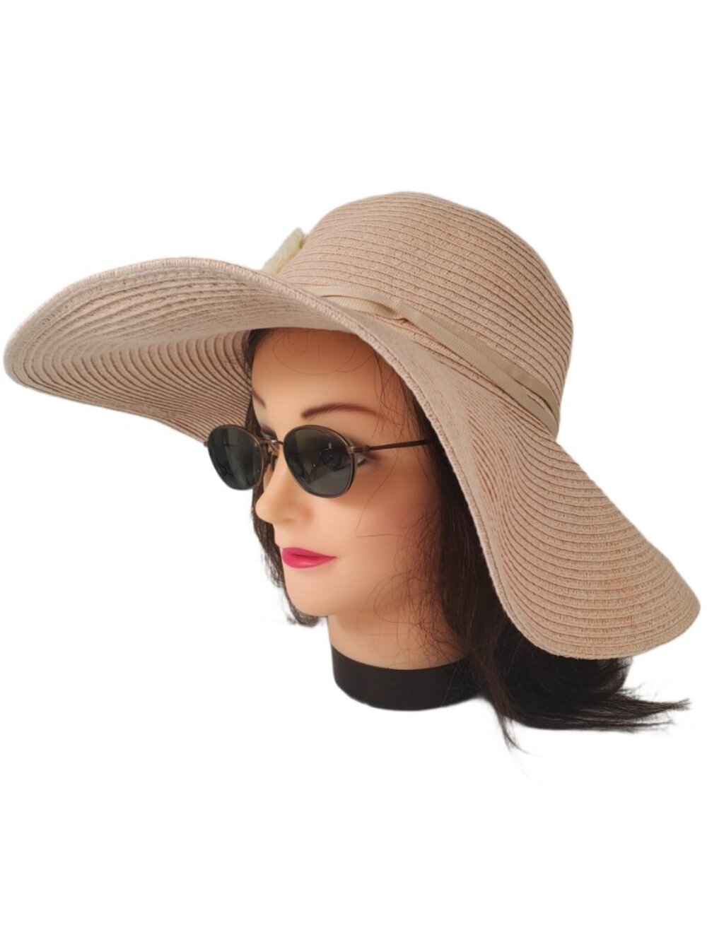August Hat Co Womens Wide Brim Sun Hat Pink Paper Straw Floral Band Beach Floppy
